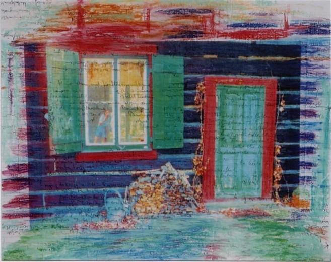 Kerstin Wüstenhöfer-Loges, Malerei, “Rangsdorf“ , Mischtechnik auf Holz,50 cm x 40 cm