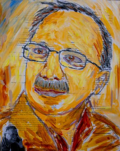 Kerstin Wüstenhöfer-Loges, Malerei, “Helmut Lorscheid“ , Mischtechnik auf Holz,50 cm x 40 cm