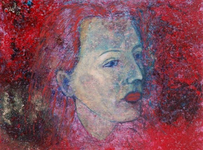 Kerstin Wüstenhöfer-Loges, Malerei, “Rot“ , Mischtechnik auf Holz,60 cm x 80 cm