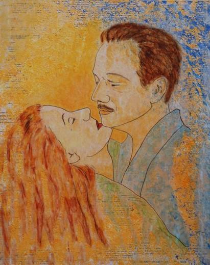 Kerstin Wüstenhöfer-Loges, Malerei, “Lovers“ , Mischtechnik auf Holz,50 cm x 40 cm