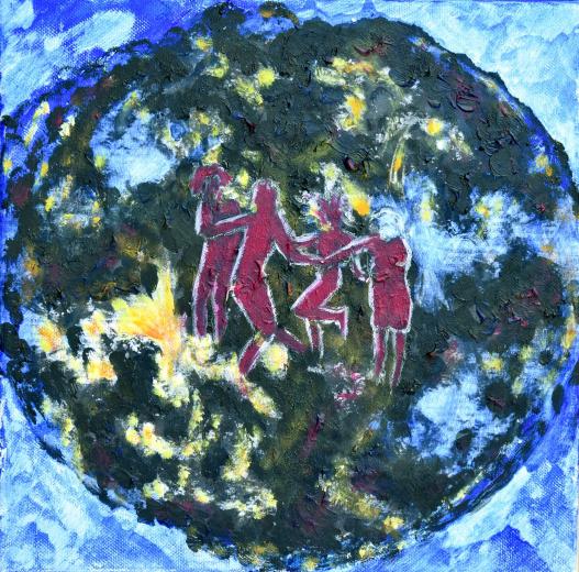 Kerstin Wüstenhöfer-Loges, Malerei, “Last Earth Dance 3“ , Mischtechnik auf Leinwand,30 cm x 30 cm