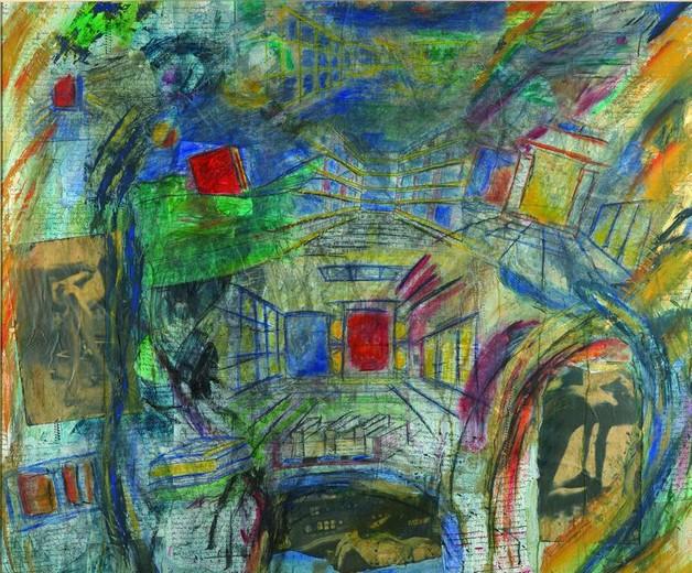 Kerstin Wüstenhöfer-Loges, Malerei, “Mensch und Architektur“ Verloren , Mischtechnik auf Leinwand,103 cm x 124 cm