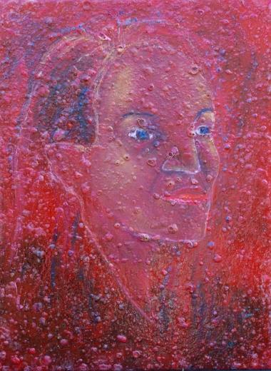 Kerstin Wüstenhöfer-Loges, Malerei, “Red Indian I“ , Mischtechnik auf Holz,80 cm x 60 cm