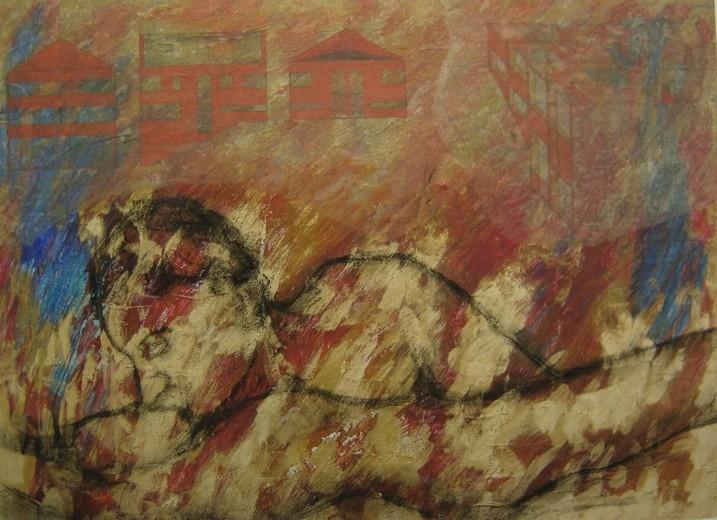 Kerstin Wüstenhöfer-Loges, Malerei, “Paar“ , Mischtechnik auf Holz,60 cm x 80 cm