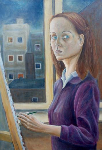 Kerstin Wüstenhöfer-Loges, Malerei, “Im Atelier“ , ÖL auf Leinwand,120 cm x 80 cm